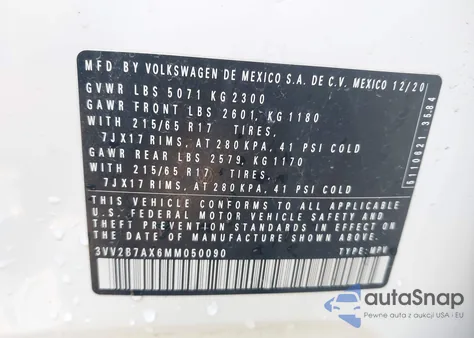 2021 Volkswagen Tiguan 2.0T Se/2.0T Se R-Line Black/2.0T Sel из США, поврежденный, VIN 3VV2B7AX6MM050090